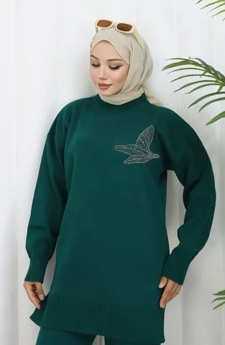 Knitwear Stone Printed Tunic Trousers Two Piece Set 1053-04 Petrol 1053-04