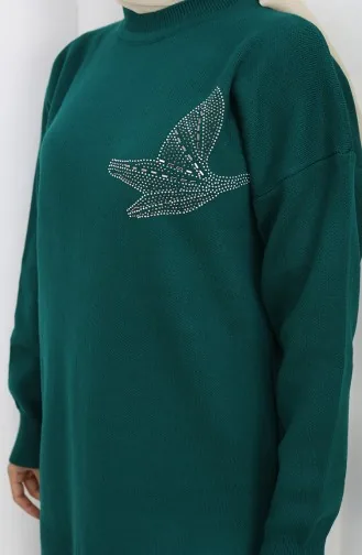 Knitwear Stone Printed Tunic Trousers Two Piece Set 1053-04 Petrol 1053-04