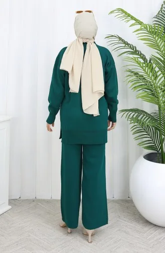 Knitwear Stone Printed Tunic Trousers Two Piece Set 1053-04 Petrol 1053-04