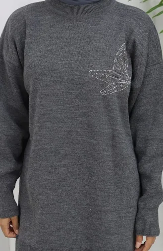 Gebreid Stenen Bedrukt Tuniek Broek Tweedelig Pak 1053-06 Grijs 1053-06