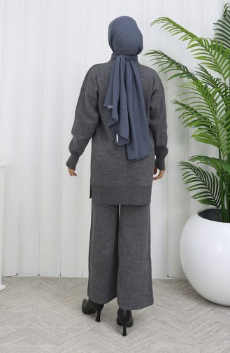 Knitwear Stone Printed Tunic Trousers Two Piece Suit 1053-06 Gray 1053-06