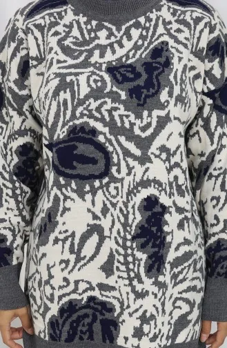 طقم تونيك وبنطلون محبوك مزخرف من قطعتين 1060-01 رمادي 1060-01