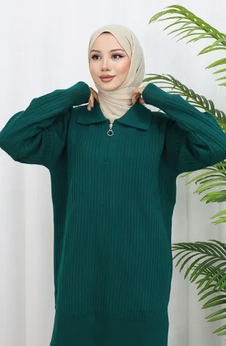 Ensemble Deux Pièces En Tricot Tunique à Rayures Zippées Et Pantalon 1073-05 Pétrole 1073-05