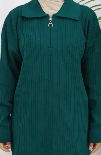 Ensemble Deux Pièces En Tricot Tunique à Rayures Zippées Et Pantalon 1073-05 Pétrole 1073-05