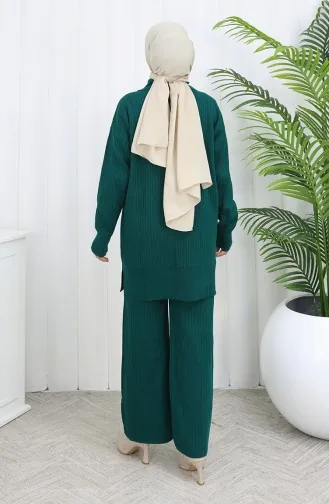 Ensemble Deux Pièces En Tricot Tunique à Rayures Zippées Et Pantalon 1073-05 Pétrole 1073-05