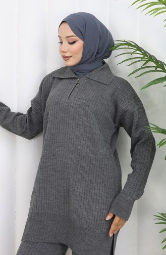 Gebreide Tuniek Met Rits En Strepen Tweedelig Pak 1073-08 Grijs 1073-08