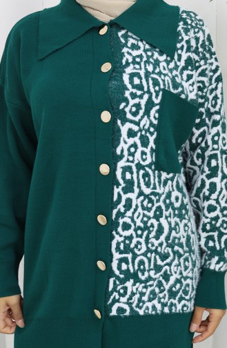 Knitwear Garnish Buttoned Tunic Trousers Two Piece Suit 1078-01 Petrol 1078-01