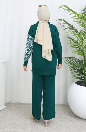 Knitwear Garnish Buttoned Tunic Trousers Two Piece Suit 1078-01 Petrol 1078-01