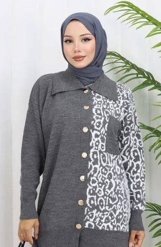 Gebreid Versierd Geknoopt Tuniek Broek Tweedelig Pak 1078-06 Grijs 1078-06