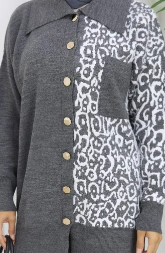 Gebreid Versierd Geknoopt Tuniek Broek Tweedelig Pak 1078-06 Grijs 1078-06