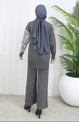 Gebreid Versierd Geknoopt Tuniek Broek Tweedelig Pak 1078-06 Grijs 1078-06