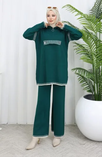 Knitwear Stand Collar Zippered Tunic Trousers Two Piece Suit 1105-02 Petrol 1105-02