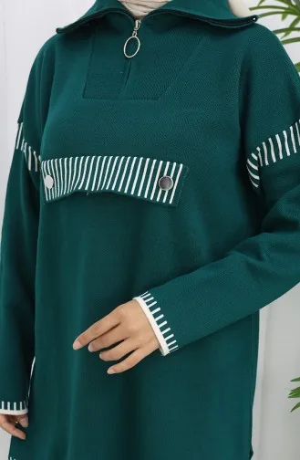 Knitwear Stand Collar Zippered Tunic Trousers Two Piece Suit 1105-02 Petrol 1105-02