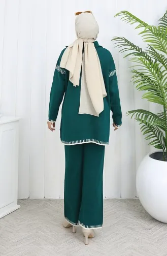 Knitwear Stand Collar Zippered Tunic Trousers Two Piece Suit 1105-02 Petrol 1105-02