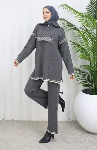 Strickmode Stehkragen Reißverschluss Tunika Hose Zweiteiler 1105-08 Grau 1105-08