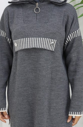 Knitwear Stand Collar Zippered Tunic Trousers Two Piece Suit 1105-08 Gray 1105-08