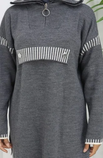 Strickmode Stehkragen Reißverschluss Tunika Hose Zweiteiler 1105-08 Grau 1105-08