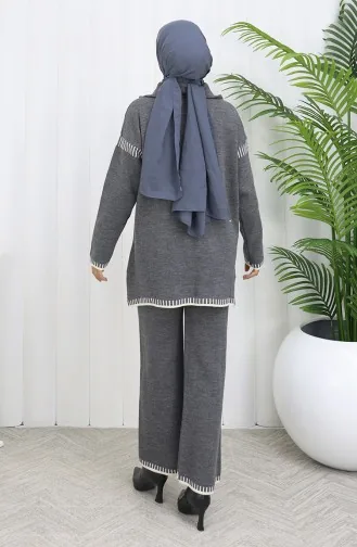 Strickmode Stehkragen Reißverschluss Tunika Hose Zweiteiler 1105-08 Grau 1105-08