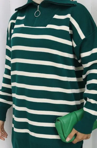 Gebreide Coltrui Gestreepte Tuniek Broek Tweedelig Pak 1107-01 Petrol 1107-01