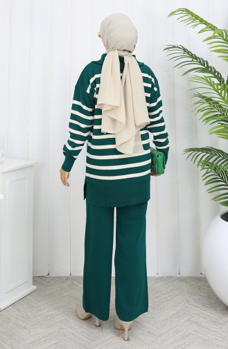 Ensemble Deux Pièces En Tricot Col Roulé Tunique Rayée Et Pantalon 1107-01 Petrol 1107-01