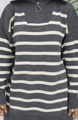 Knitwear Turtleneck Striped Tunic Trousers Two Piece Suit 1107-04 Gray 1107-04