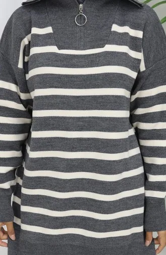 بدلة من قطعتين، بنطال مخطط بياقة مدورة، محبوكة، 1107-04، رمادي 1107-04