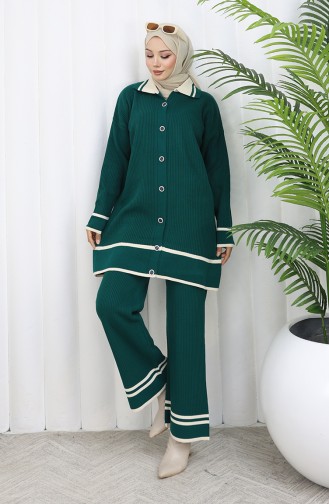 Strickmode Polokragen Geknöpfte Tunika Hose Zweiteiliger Anzug 1108-02 Petrol 1108-02