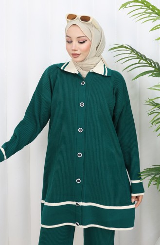 Strickmode Polokragen Geknöpfte Tunika Hose Zweiteiliger Anzug 1108-02 Petrol 1108-02