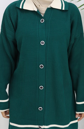 Strickmode Polokragen Geknöpfte Tunika Hose Zweiteiliger Anzug 1108-02 Petrol 1108-02