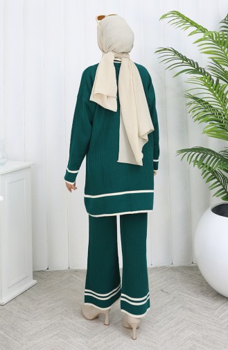 Strickmode Polokragen Geknöpfte Tunika Hose Zweiteiliger Anzug 1108-02 Petrol 1108-02