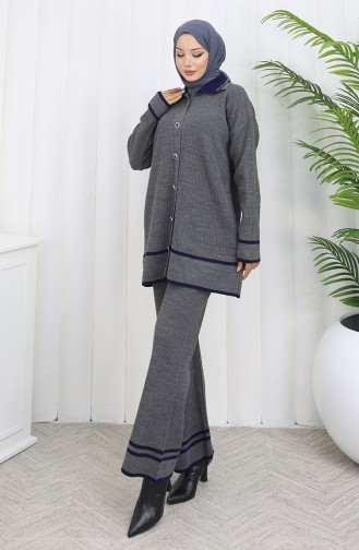 Knitwear Polo Collar Buttoned Tunic Trousers Two Piece Suit 1108-05 Gray 1108-05