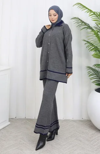 بدلة من قطعتين، سترة محبوكة بياقة بولو وأزرار، بنطلون، 1108-05 رمادي 1108-05