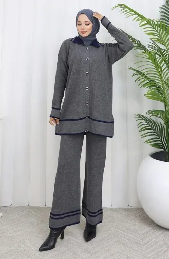 بدلة من قطعتين، سترة محبوكة بياقة بولو وأزرار، بنطلون، 1108-05 رمادي 1108-05