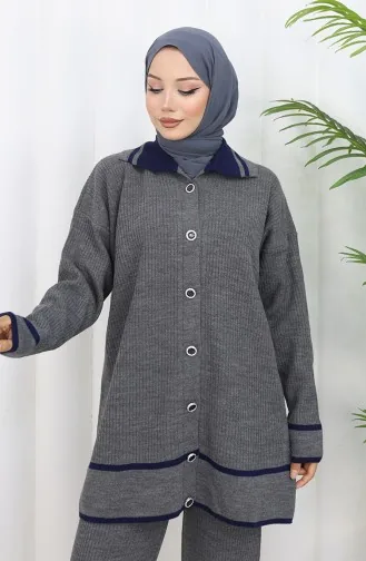 بدلة من قطعتين، سترة محبوكة بياقة بولو وأزرار، بنطلون، 1108-05 رمادي 1108-05