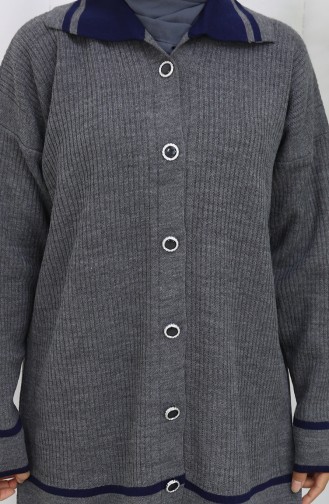 Knitwear Polo Collar Buttoned Tunic Trousers Two Piece Suit 1108-05 Gray 1108-05