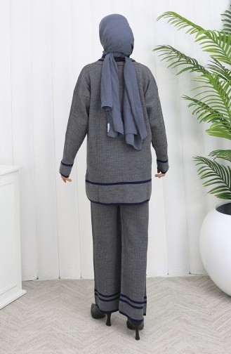Knitwear Polo Collar Buttoned Tunic Trousers Two Piece Suit 1108-05 Gray 1108-05