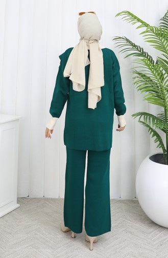 Knitwear Buttoned Garnished Tunic Trousers Two Piece Suit 1122-06 Petrol 1122-06