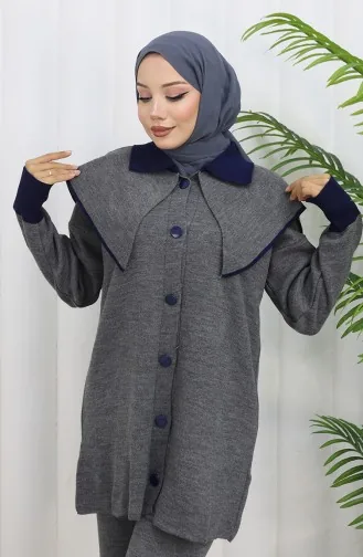 Triko Düğmeli Garnili Tunik Pantolon İkili Takım 1122-07 Gri