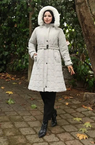Gewatteerde Jas Met Bontkraag En Riem 6307-04 Stone 6307-04