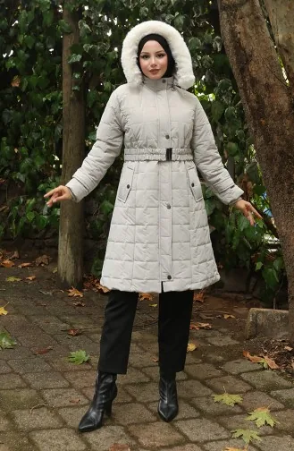 Gewatteerde Jas Met Bontkraag En Riem 6307-04 Stone 6307-04