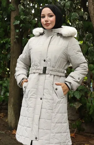 Gewatteerde Jas Met Bontkraag En Riem 6307-04 Stone 6307-04
