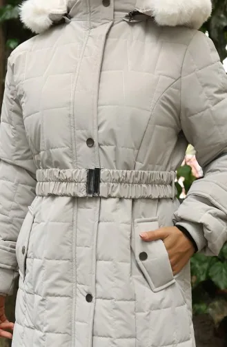 Gewatteerde Jas Met Bontkraag En Riem 6307-04 Stone 6307-04