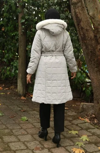 Gewatteerde Jas Met Bontkraag En Riem 6307-04 Stone 6307-04