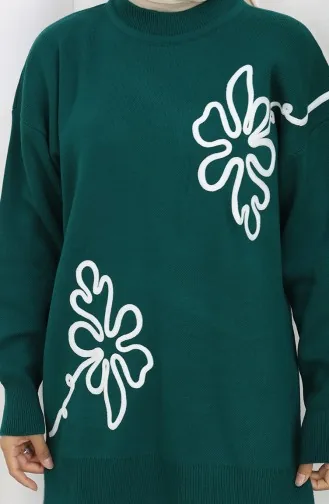 Ensemble Deux Pièces Tunique Et Pantalon à Motifs Floraux En Tricot 1110-04 Pétrole 1110-04