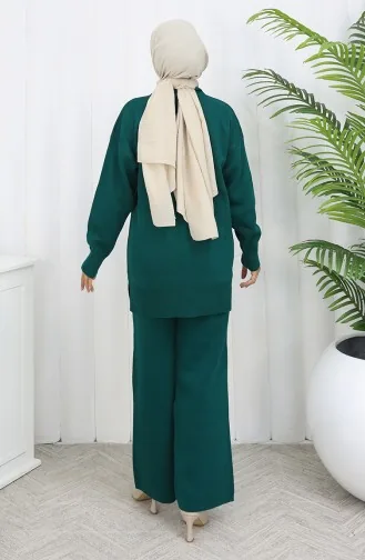 Ensemble Deux Pièces Tunique Et Pantalon à Motifs Floraux En Tricot 1110-04 Pétrole 1110-04