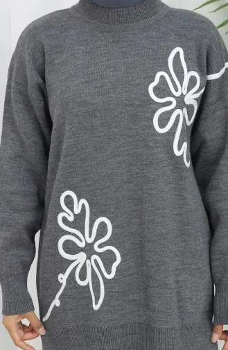 Gebreid Bloemenpatroon Tuniek Broek Tweedelig Pak 1110-05 Grijs 1110-05