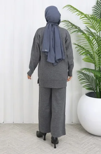 Gebreid Bloemenpatroon Tuniek Broek Tweedelig Pak 1110-05 Grijs 1110-05