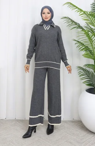 Gebreide Geribbelde Trui-broek Tweedelig Set 0010-01 Antraciet 0010-01