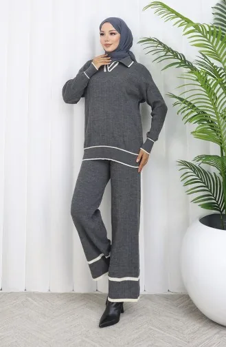 Gebreide Geribbelde Trui-broek Tweedelig Set 0010-01 Antraciet 0010-01