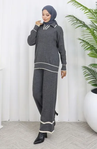 Gebreide Geribbelde Trui-broek Tweedelig Set 0010-01 Antraciet 0010-01